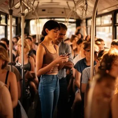 Die Studentin im vollen Bus - Bild