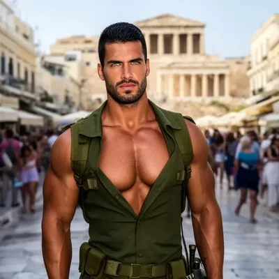 Ein griechischer Soldat hilft einem verlorenen Touristen - Bild